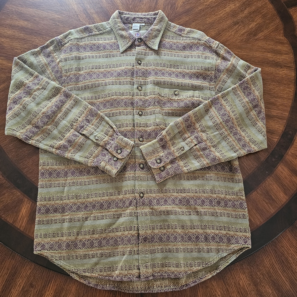 The Territory Ahead Olive Green and Brown Patterned Casual Button-Down Shirt